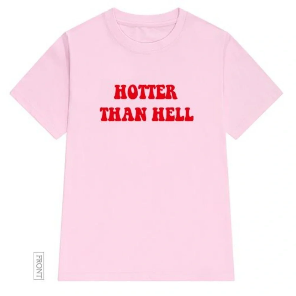 "HOTTER THAN HELL" Pink T Shirt Red Print Sm/Med - Picture 2 of 2